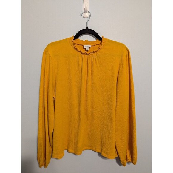 J. Crew Large Polyester High Neck Shirt Long Bell Sleeve Mustard Yellow Blouse - Picture 2 of 7